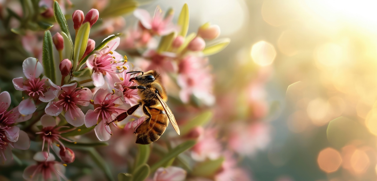 Biene auf Manuka-Blüte (Foto: AdobeStock_702831869 vxnaghiyev)